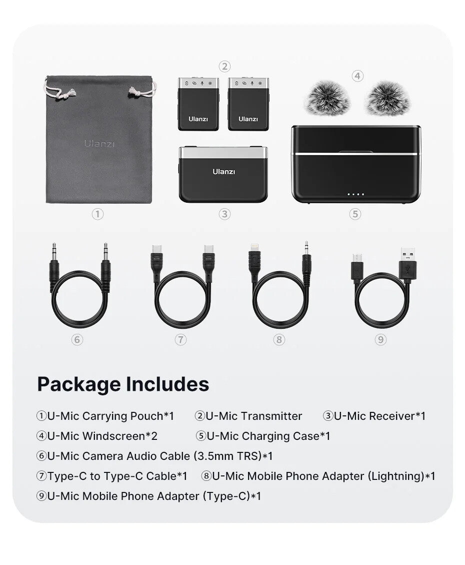 U-Mic Stereo Wireless Lavalier Microphone for DSLR Phone Interview Video Record