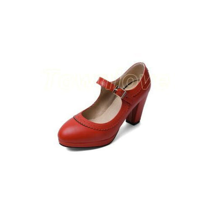 Womens Mary Jane Shoes Ankle Buckle Chunky Heels Pumps Round Toe Casual Shoes Sz