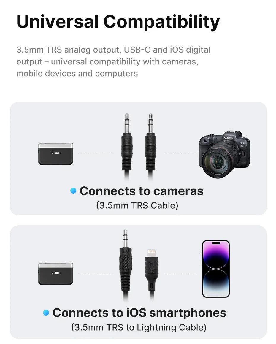 U-Mic Stereo Wireless Lavalier Microphone for DSLR Phone Interview Video Record
