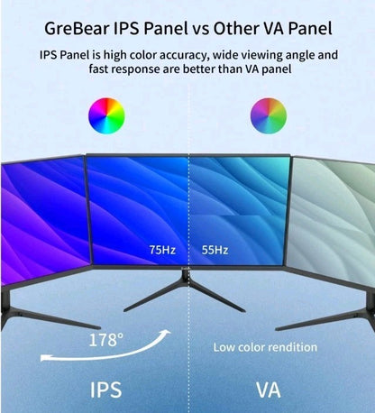 Grebear 27 Inch Monitor, Full HD 1080P 75Hz Computer Monitor, IPS Display, HDMi