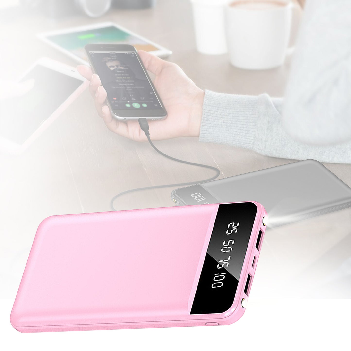 10000mAh Power Bank Dual USB Slim External Battery Pack Charger with LCD Display