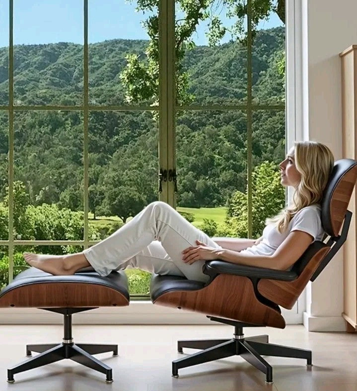 Leather Recliner Chair with Ottoman - Mid-Century Modern Accent Lounge Chair