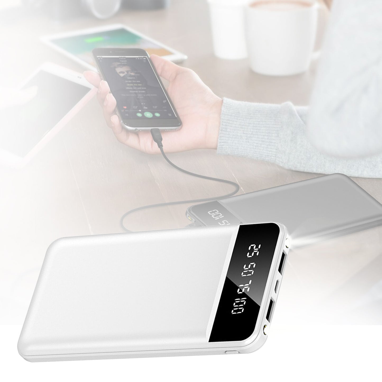 10000mAh Power Bank Dual USB Slim External Battery Pack Charger with LCD Display