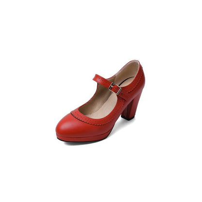 Womens Mary Jane Shoes Ankle Buckle Chunky Heels Pumps Round Toe Casual Shoes Sz