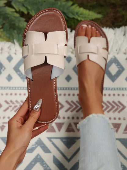 Casual Flat Slippers For Women, Open Toe, Woven Roman Sandals, Summer Outdoor W