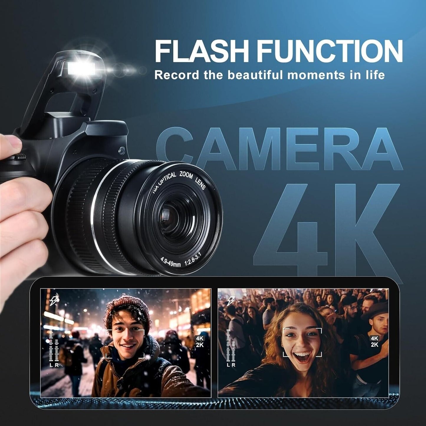 Digital Camera 64MP 4K Video 40X Zoom Lens WiFi Vlogging Camera for Photography