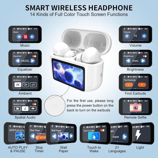 Wireless Earbuds, 5.4 Bluetooth Headphones With Touch Screen Ear Buds, ANC ENC N
