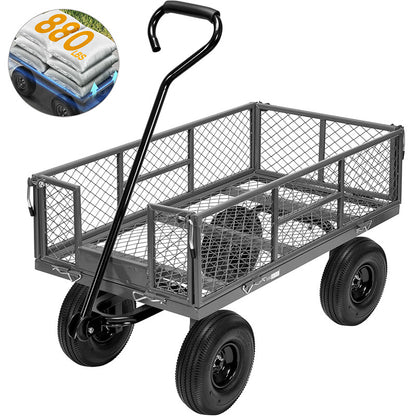 880 Lbs Lawn Garden Cart Utility Yard Pull Wagon Trailer w/ Removable Sides Grey