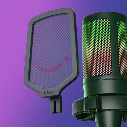 FIFINE Gaming Microphone USB PC Mic for Streaming Podcasts Recording Condense...