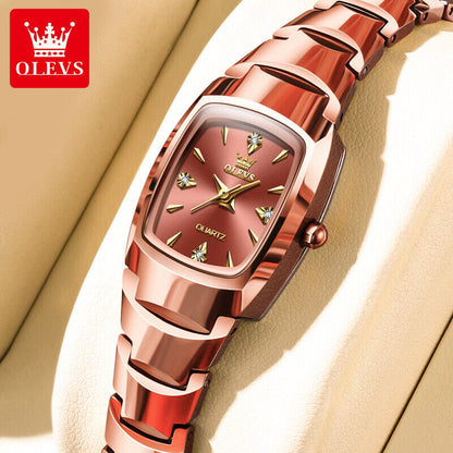 OLEVS Woman Fashion Tungsten Steel Rectangle Gem Waterproof Quartz Wrist Watches
