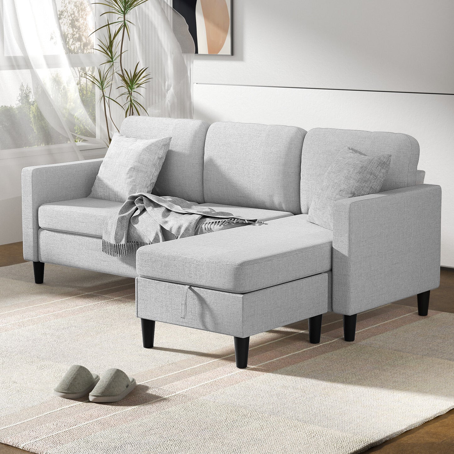 Small Sectional Sofa with Storage Ottoman,3 Seater L Shaped Sofa for Living Room