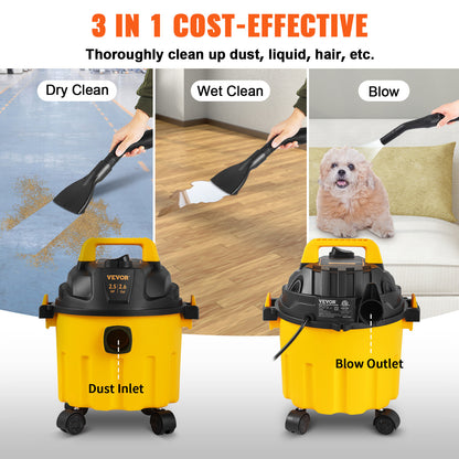 2.6 Gallon Shop Vacuum w/ Blowing Function Wet Dry Vac 2.5 Peak HP Portable USA