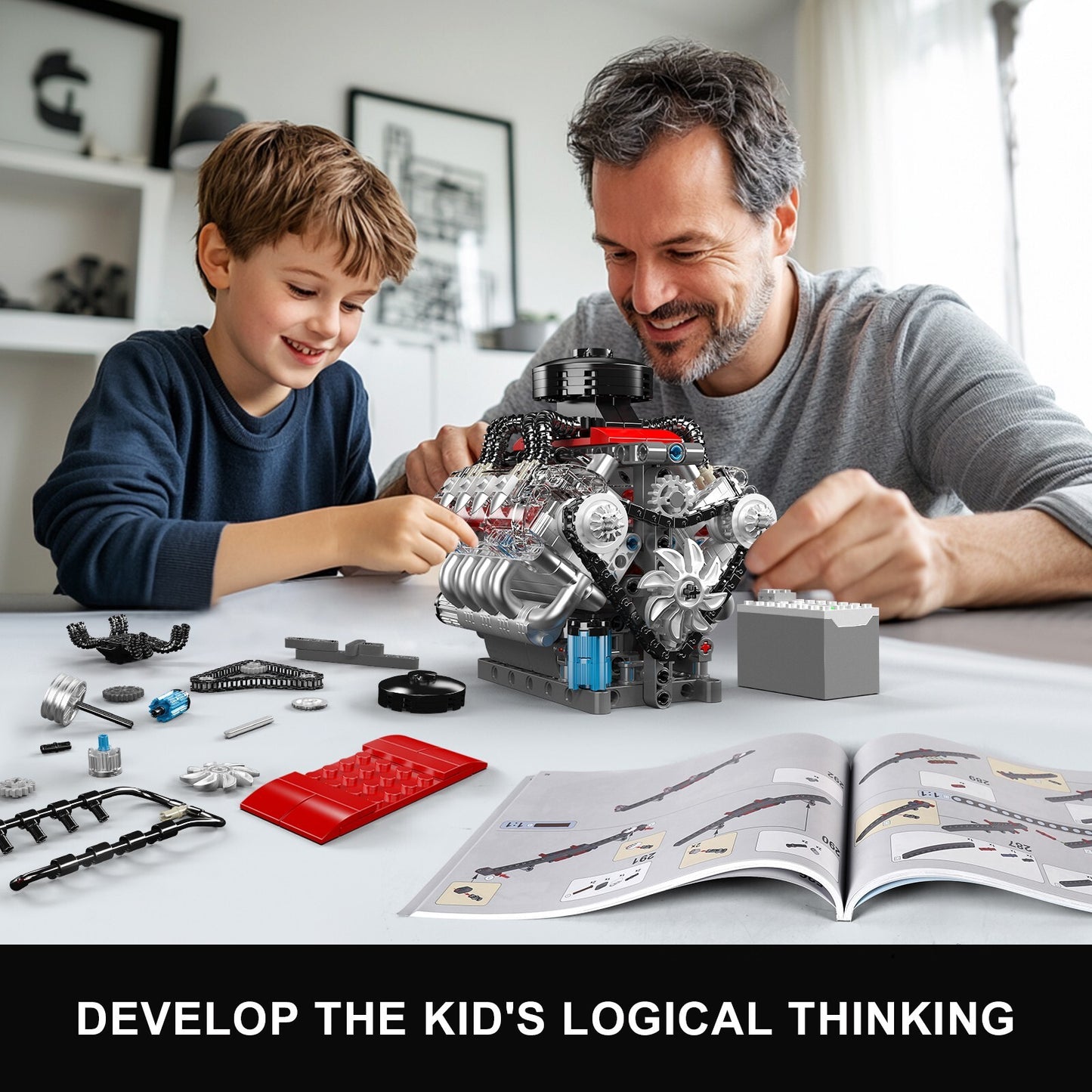 Mould King 10171 V8 Engine Motor Engineering Model Building Block Toy Collection
