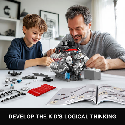 Mould King 10171 V8 Engine Motor Engineering Model Building Block Toy Collection
