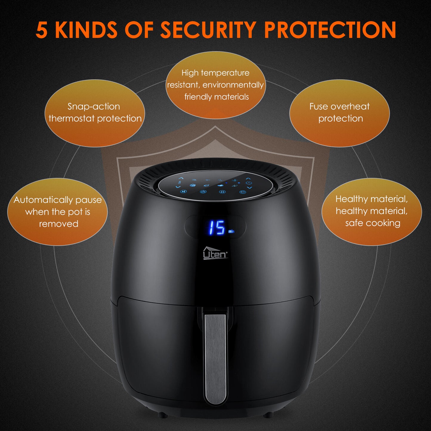 UTEN 5Qt/5.9Qt Electric Air Fryer Hot Oven Oilless Cooker Time/Temp Control