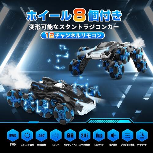 DEERC 8WD Off-Road RC Stunt Car 12-Channel Programmabl, 360° Rotation CB558