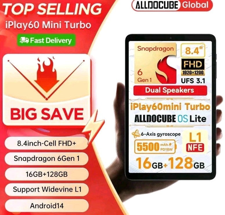 ALLDOCUBE IPLAY60 MINI TURBO Tablet 8.4 inches 128GB 16GB Android 14