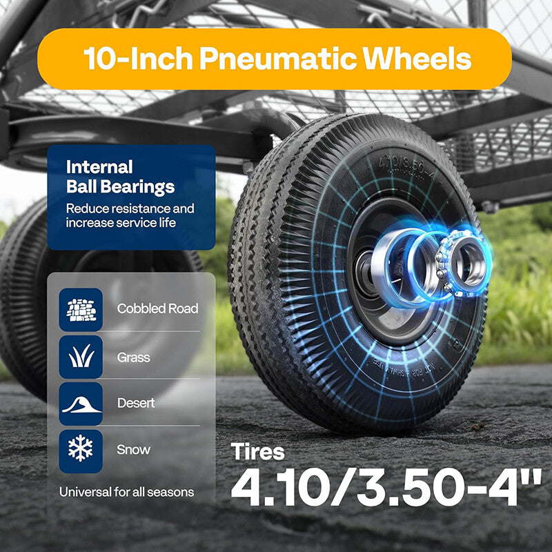 880 Lbs Lawn Garden Cart Utility Yard Pull Wagon Trailer w/ Removable Sides Grey