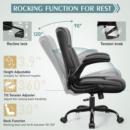 360°Swivel Free PU Home Computer Desk Chairs, Adjustable Armrests, Black