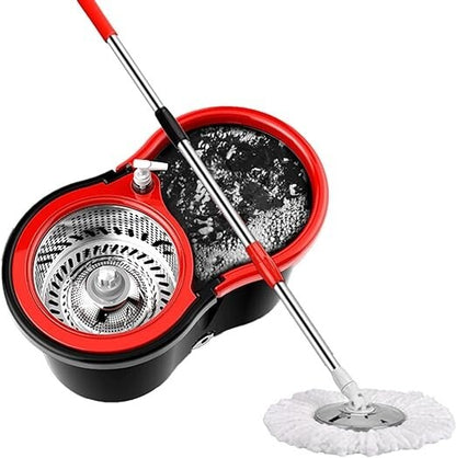 Mop and Bucket with Wringer Set 360° 3psc Microfiber Spin Mop with Bucket