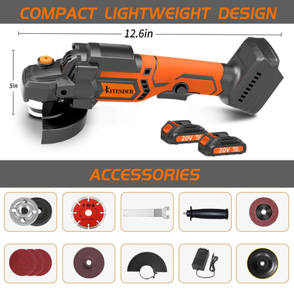 KITESDER Cordless Angle Grinder Handheld Saw 9000RPM with Battery Blade Toolkit