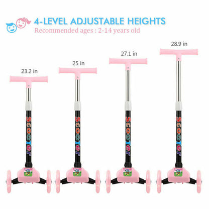 3 Wheel LED Kick Scooter Children Scooter Adjustable Handlebar Toddler Girls Boy