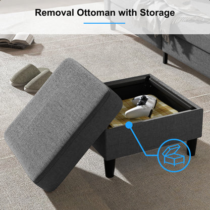 Small Sectional Sofa with Storage Ottoman,3 Seater L Shaped Sofa for Living Room