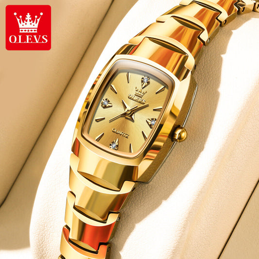 OLEVS Woman Fashion Tungsten Steel Rectangle Gem Waterproof Quartz Wrist Watches