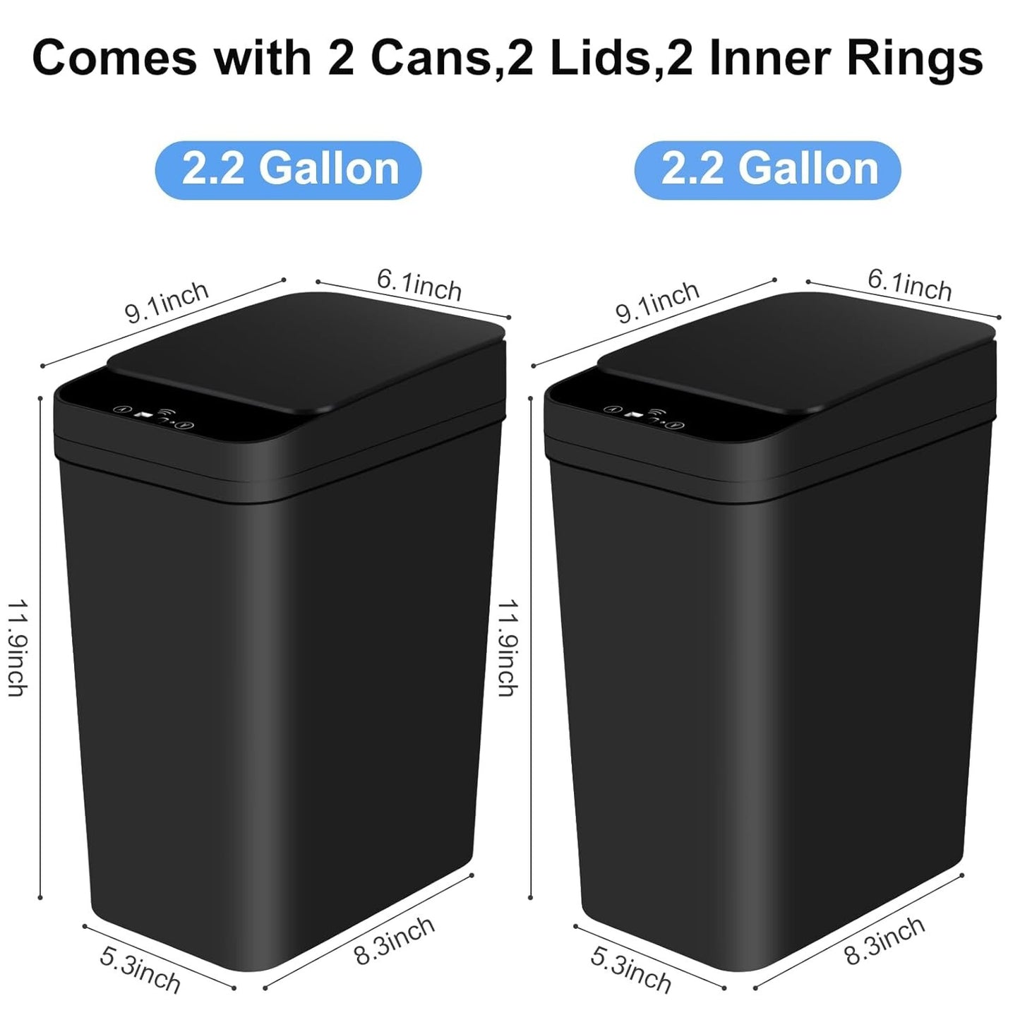 Sleek Automatic Trash Cans 2.2 Gallon - Odor-Sealing, Touchless Design