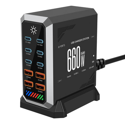660W 10 Port GaN USB C Charger Station Type C PD Fast Charger For iPhone Macbook