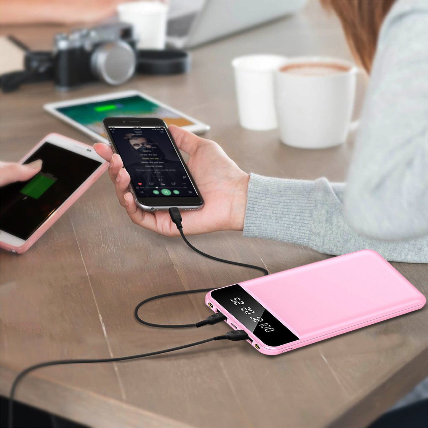 10000mAh Power Bank Dual USB Slim External Battery Pack Charger with LCD Display