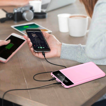 10000mAh Power Bank Dual USB Slim External Battery Pack Charger with LCD Display