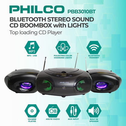 Portable Bluetooth Boombox CD Player with AM FM Radio and USB Playback | Fun ...