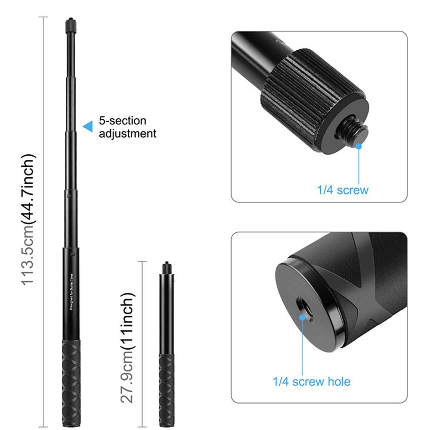 Sports Camera Motorcycle Mount Bracket Adapter Selfie Stick with Monopod Stand