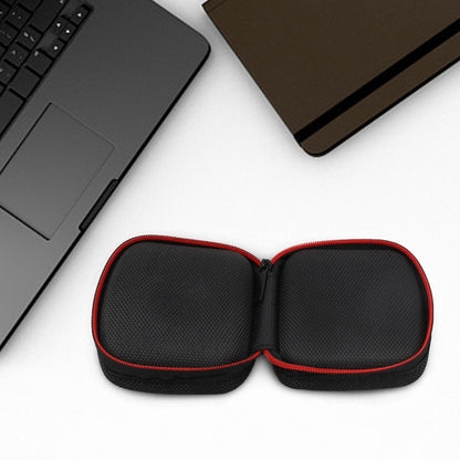 Portable Square Earphone Case Box with Mesh Pocket Headset Storage Black