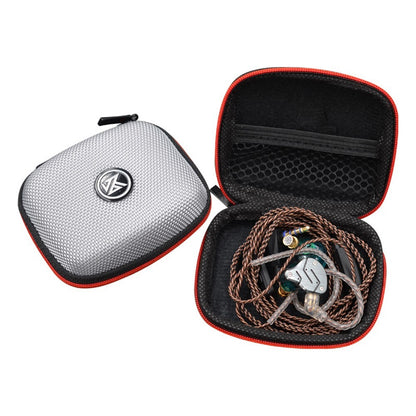 Portable Square Earphone Case Box with Mesh Pocket Headset Storage Black