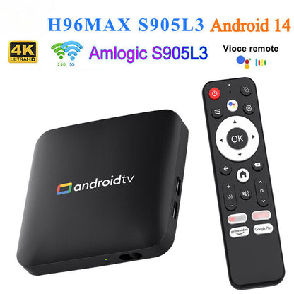 H96 MAX S905L3 Androidtv 14.0 AI TV Box 4K UHD 2.4G/5G WiFi BT4.0 Media Player