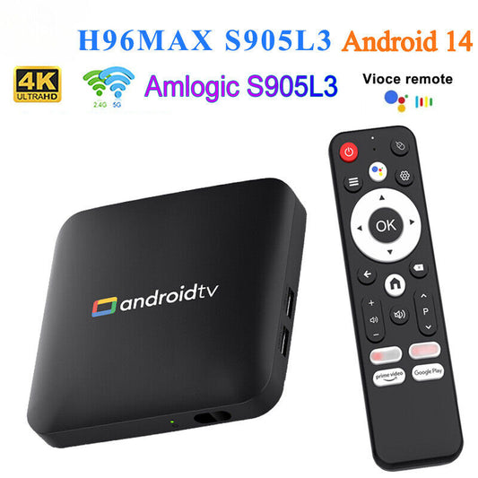H96 MAX S905L3 Androidtv 14.0 AI TV Box 4K UHD 2.4G/5G WiFi BT4.0 Media Player