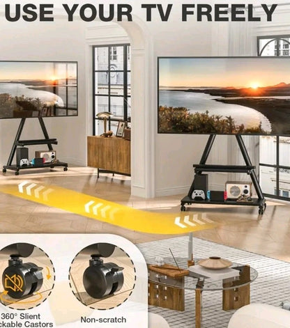 Rolling TV Stand for 43-80" TVs up to 150lbs, Portable Stand on Wheels with E...