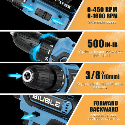2 Battery 21V Cordless Drill Combi Driver High Power Electric Screwdriver Set UK
