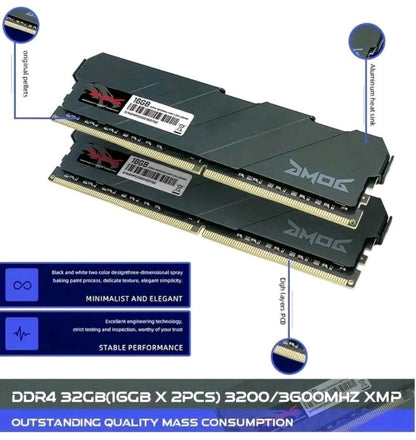 DMOG DDR4 RAM 32GB 16GB x2 3600MHZ UDIMM PC Desktop Memory