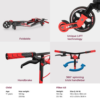 Yvolution Y Fliker Lift Red | The Original Swing Wiggle Scooter | 3 Wheels Self-