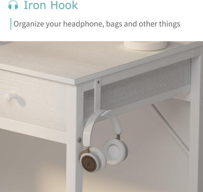 Small White Desk with Drawers - for Bedroom, 32 Inch Home Computer Desk