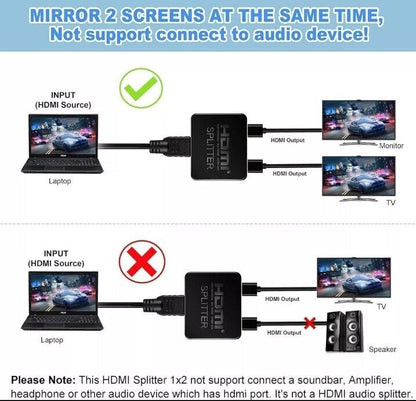 4K@60Hz HDMI Splitter 1 in 2 Out, HDMI Splitter for dual Monitors Duplicate only