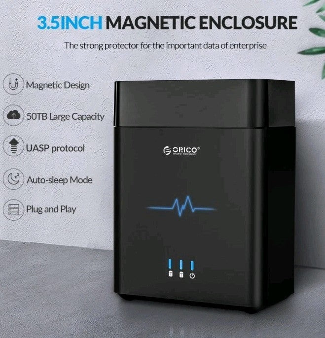 ORICO 2 Bay Hard Drive Enclosure USB Type-C to SATA for 3.5'' HDD SSD w/ Fan