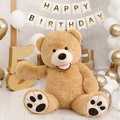 Giant Teddy Bear with Big Footprints Plush Stuffed 39 inches Light Brown