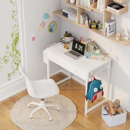 Small White Desk with Drawers - for Bedroom, 32 Inch Home Computer Desk