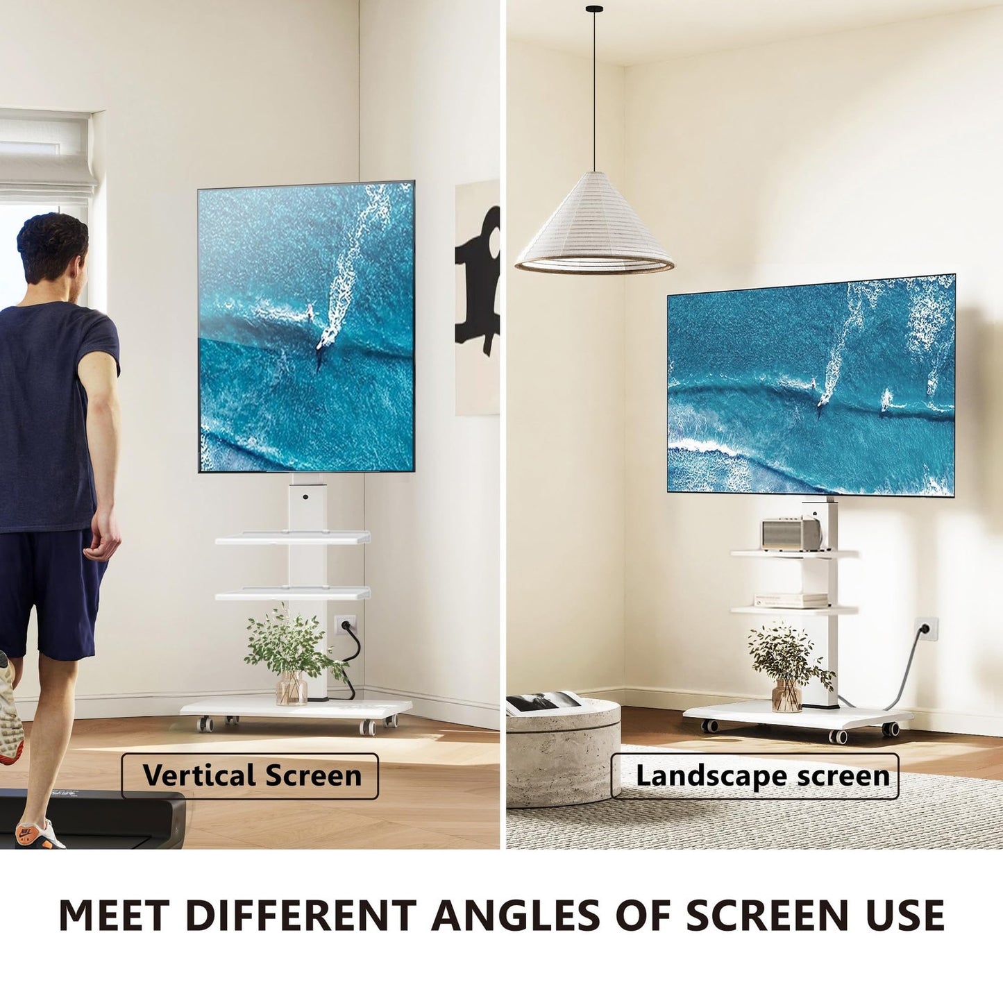 Rolling TV Stand for 32-75 Inch TVs, Portable Mobile TV Stand on Wheels with ...