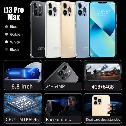 6.8" Unlocked i13 Pro Max Android 10 Smartphone Dual Sim 4G Phone Mobile 4+64 GB
