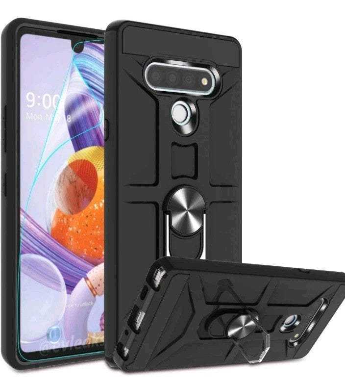 For LG Stylo 6 Case Phone Cover Kickstand Belt Clip + Tempered Glass Protector